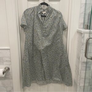 ANN MASHBURN Floral Ruffle Neck Blue Dress Size Small